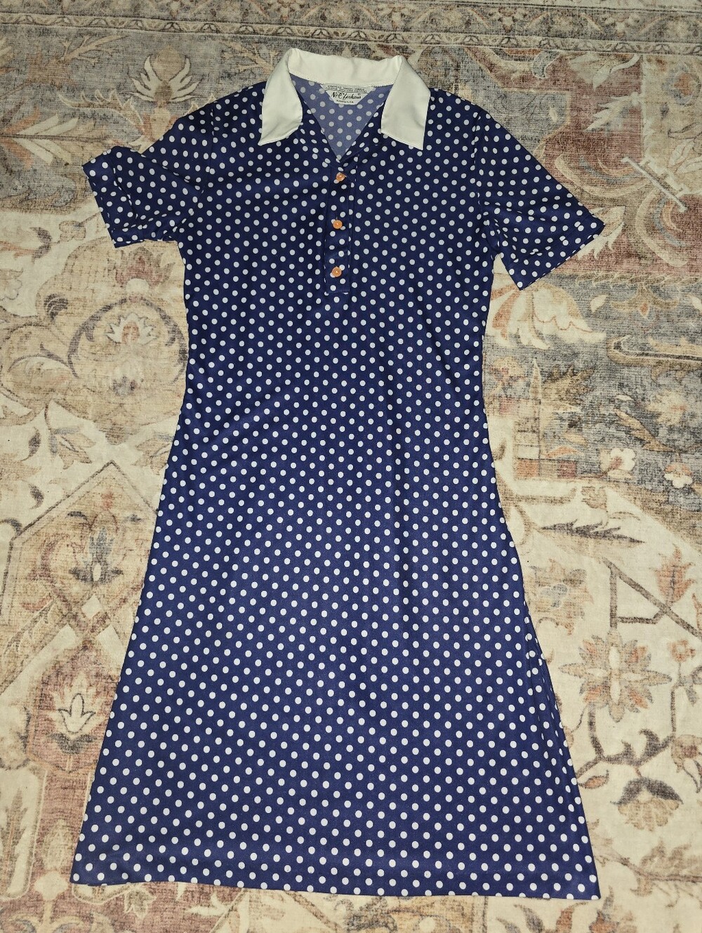70s NPC Fashions Polka Dot Dress with White Collar